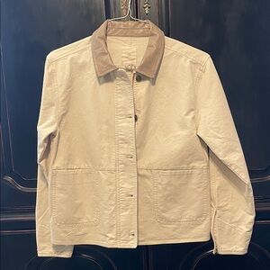 Cream Canvas Jacket with Tan Collar - Women's Jacket & Coat